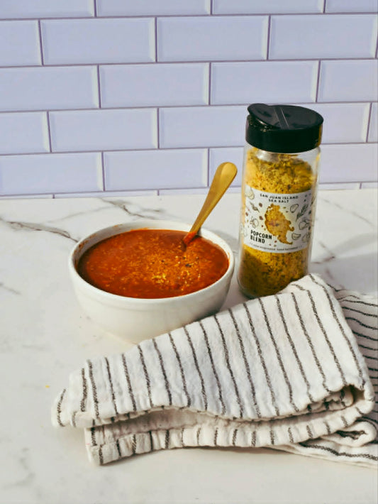 Creamy Tomato Soup with Popcorn Blend